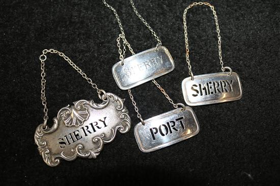 Set of 3 silver wine labels and one other